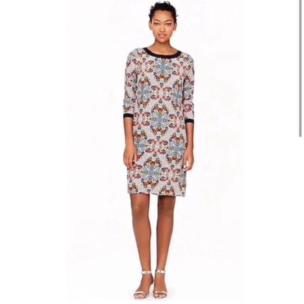 J. Crew Factory Misty Fog Floral 2 Shift Dress Knee Length Kaleidoscope - Picture 2 of 9